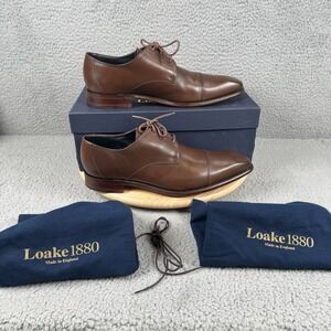 Loake 1880 Keats Mens UK 11 F Dark Brown Burnished Calf Leather‎ Lace Up Oxford